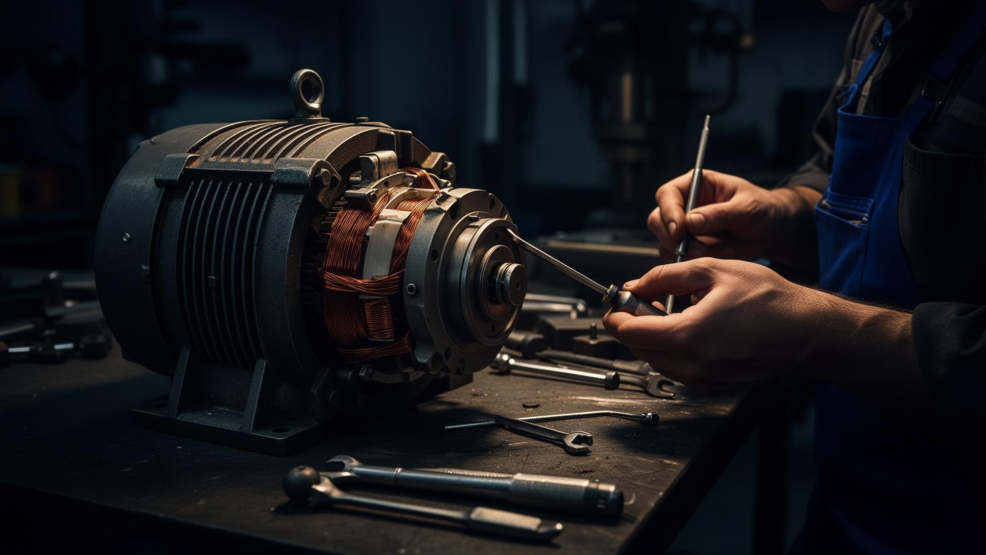 Motor elétrico industrial em manutenção